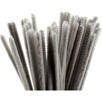 Chenille Draad - Pluche Draad - Pijpenragers - Metaal Draad - Fleecedraad - DIY Draad - Flexibel Decoratief Knutsel Draad - Buigzaam Draad - Grijs - Lengte: 30cm - Dikte: 6mm - 50 Stuks