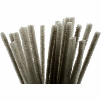 Chenille Draad - Pluche Draad - Pijpenragers - Metaal Draad - Fleecedraad - DIY Draad - Flexibel Decoratief Knutsel Draad - Buigzaam Draad - Grijs - Lengte: 30cm - Dikte: 9mm - 25 Stuks