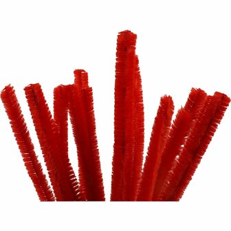 Chenille Draad - Pluche Draad - Pijpenragers - Metaal Draad - Fleecedraad - DIY Draad - Flexibel Decoratief Knutsel Draad - Buigzaam Draad - Rood - Lengte: 30cm - Dikte: 15mm - 15 Stuks