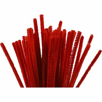 Chenille Draad - Pluche Draad - Pijpenragers - Metaal Draad - Fleecedraad - DIY Draad - Flexibel Decoratief Knutsel Draad - Buigzaam Draad - Rood - Lengte: 30cm - Dikte: 6mm - 50 Stuks