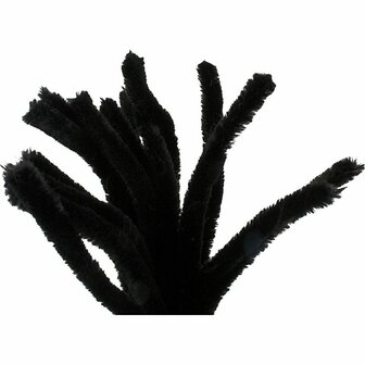 Chenille Draad - Pluche Draad - Pijpenragers - Metaal Draad - Fleecedraad - DIY Draad - Flexibel Decoratief Knutsel Draad - Buigzaam Draad - Zwart - Lengte: 30cm - Dikte: 15mm - 15 Stuks