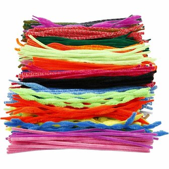 Chenilledraad - Pijpenraggers - Verschillende Kleuren - L: 30 cm, dikte 6-15 mm - Creotime - 500 stuks