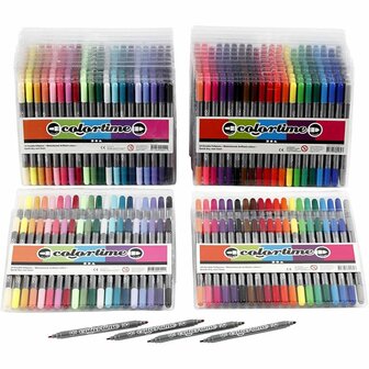 Colortime Dubbelstift &ndash; Stift met Dubbele Punt &ndash; Lijndikte 2,3+3,6 mm &ndash; 24 Dozen &ndash; Standaardkleuren en Extra Kleuren &ndash; 20 Stuks per Doos