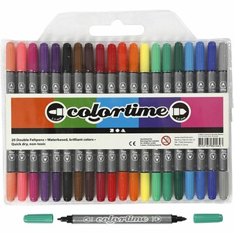 Dubbelstiften - Kleurrijke Hobby Markers - Teken- en Kleurstiften - Dikke en Dunne Punt - Waterbasis - Professionele Stiften Set - Voor DIY Tekenen en Schrijven - 20 stuks