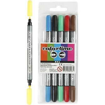 Colortime dubbelstift, standaardkleuren, lijndikte 2,3+3,6 mm, 6 stuk/ 1 doos