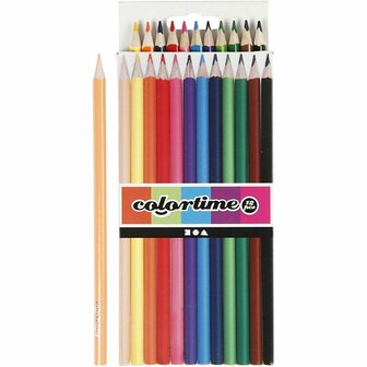 Colortime kleurpotloden, diverse kleuren, L: 17,45 cm, vulling 3 mm, 12 stuk/ 1 doos