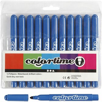 Stiften Blauw - Azure Blauwe Viltstiften - Kleurstiften - Tekenstiften - Stiften Met Dikke Punt - Waterbasis - Zeer Intense Kleuren - Lijndikte 5mm - 12 stuks