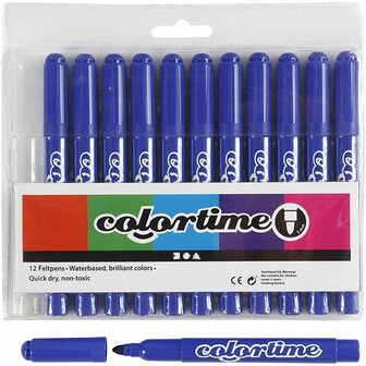 Stiften Blauw - Blauwe Viltstiften - Kleurstiften - Tekenstiften - Stiften Met Dikke Punt - Waterbasis - Zeer Intense Kleuren - Lijndikte 5mm - 12 stuks