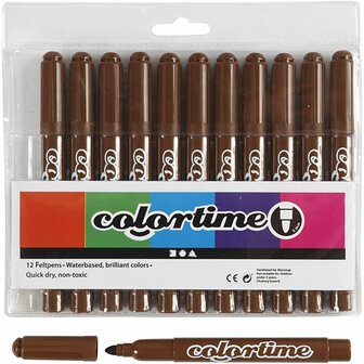 Stiften Bruin - Bruine Viltstiften - Kleurstiften - Tekenstiften - Stiften Met Dikke Punt - Waterbasis - Zeer Intense Kleuren - Lijndikte 5mm - 12 stuks