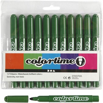 Stiften Dennengroen - Groene Viltstiften - Kleurstiften - Tekenstiften - Stiften Met Dikke Punt - Waterbasis - Zeer Intense Kleuren - Lijndikte 5mm - 12 stuks
