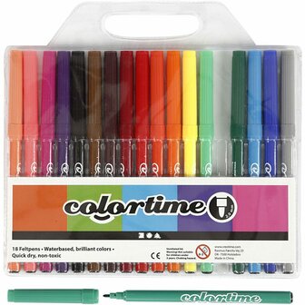 Colortime stift, diverse kleuren, lijndikte 2 mm, 18 stuk/ 1 doos