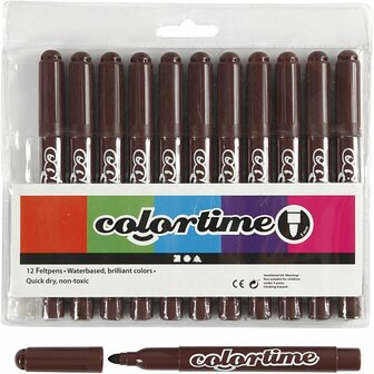Stiften Donkerbruin - Donkerbruine Viltstiften - Kleurstiften - Tekenstiften - Stiften Met Dikke Punt - Waterbasis - Zeer Intense Kleuren - Lijndikte 5mm - 12 stuks