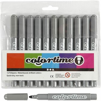 Stiften Grijs - Grijze Viltstiften - Kleurstiften - Tekenstiften - Stiften Met Dikke Punt - Waterbasis - Zeer Intense Kleuren - Lijndikte 5mm - 12 stuks