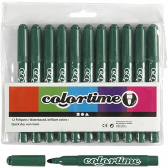Stiften Groen - Groene Viltstiften - Kleurstiften - Tekenstiften - Stiften Met Dikke Punt - Waterbasis - Zeer Intense Kleuren - Lijndikte 5mm - 12 stuks