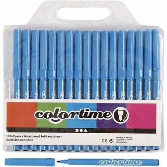Stiften Lichtblauw - Blauwe Viltstiften - Kleurstiften - Tekenstiften - Stiften - Waterbasis - Zeer Intense Kleuren - Lijndikte 2mm - 18 stuks