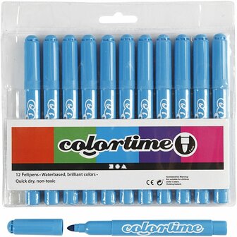 Stiften Lichtblauw - Lichtblauwe Viltstiften - Kleurstiften - Tekenstiften - Stiften Met Dikke Punt - Waterbasis - Zeer Intense Kleuren - Lijndikte 5mm - 12 stuks