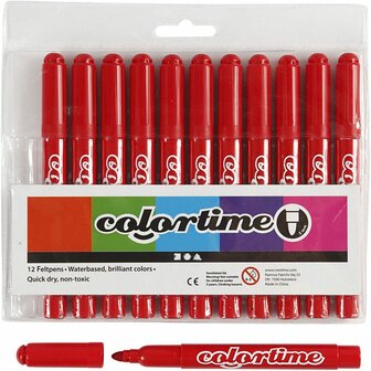 Stiften Rood - Rode Viltstiften - Kleurstiften - Tekenstiften - Stiften Met Dikke Punt - Waterbasis - Zeer Intense Kleuren - Lijndikte 5mm - 12 stuks