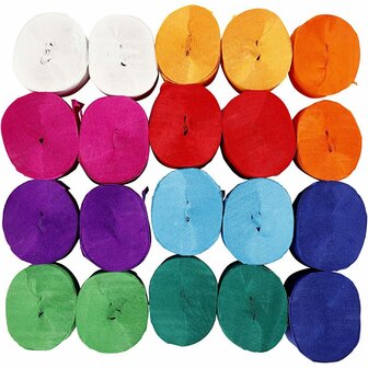 Crepepapier - Diverse Kleuren - Lijmen, Nieten, Decoratie, Collages - 20m x 5cm - 22 gram - 20 rollen