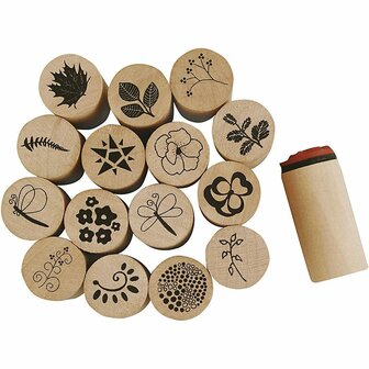 Deco Art Stempels, bloemen en bladeren, H: 26 mm, d 20 mm, 15 stuk/ 1 doos