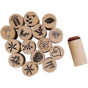 Deco Art Stempels - Kerst Stempels - Houten Stempels - Decoratieve Stempels - Stempels Voor Kerstkaarten - DIY Stempels - Hobby Stempels - Kerstpatroon Stempels - Kerstdecoratie Stempels - 15 Stuks