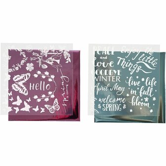 Deco folie en transfervel, lichtblauw, roze, voorjaar, 15x15 cm, 2x2 vel