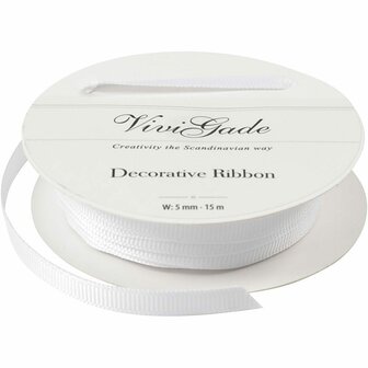 Decoratie lint, wit, B: 6 mm, 15 m/ 1 rol