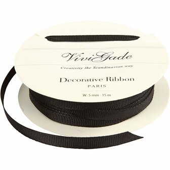 Decoratie lint, zwart, B: 6 mm, 15 m/ 1 rol