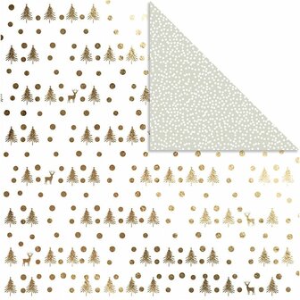 Scrapbook Papier - Design Papier - Creatief  Knutselpapier - Goud - Herten en Stippen - 30,5x30,5 cm - 180 grams - Vivi Gade - 3 vel
