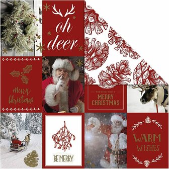 Scrapbook Papier - Design Papier - Creatief  Knutselpapier - Goud - Rood - Kerstmotieven &amp; Denneappels - 180 grams - Vivi Gade - 3 vellen