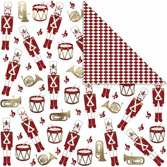 Scrapbook Papier - Design Papier - Creatief  Knutselpapier - Goud - Rood - Wit - Notenkraker - 30,5x30,5 cm - 180 grams - Vivi Gade - 3 vellen