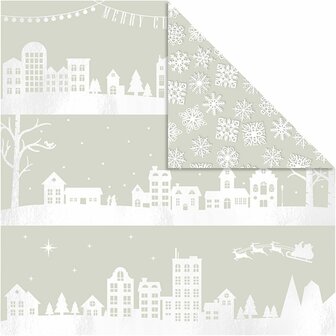 Scrapbook Papier - Design Papier - Creatief  Knutselpapier - Huizen en Sneeuwvlokken - 30,5x30,5 cm - 180 grams - Vivi Gade - 3 vellen