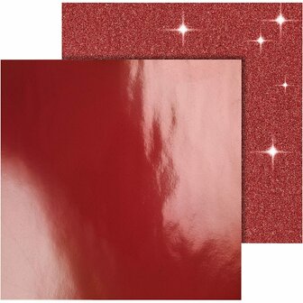 Design Papier - Rood Glitter - Metallic &amp; Glanzend - Scrapbooking - Feestelijk Knutselpapier - 2 Vellen