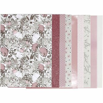 Design Papierblok - Beige, Bruin &amp; Roze - Scrapbook Papier - Knutselpapier - Luxe Design - DIY &amp; Hobby - 24 Vellen