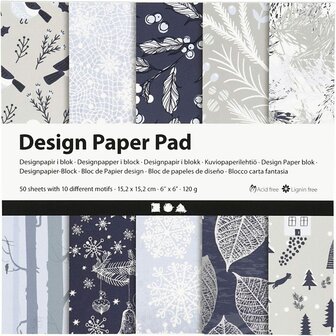 Design Papierblok - Blauw &amp; Grijs - 15,2x15,2 cm - 120 grams - 50 Vellen - Kunst, Decoratie, Origami, DIY Kaarten