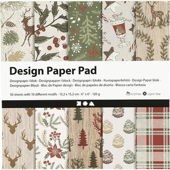 Design Papierblok - Bruin &amp; Rood - 15,2x15,2 cm - 120 grams - 50 Vellen - Handwerk, Collage, Mixed Media &amp; DIY