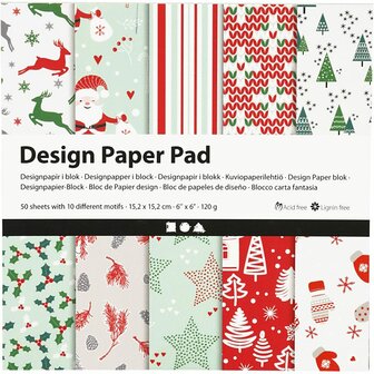 Papierblok Designpapier - Groen, Rood &amp; Wit - Scrapbooking Papier - Creatief Knutselpapier - DIY Collage &amp; Decoupage - Enkelzijdig Gedrukt - 120 grams - 15,2x15,2 cm - 50 Vellen