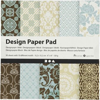 Design Papierblok - Lichtblauw &amp; Bruin - Scrapbooking Papier - Knutselpapier - Creatief DIY Papier - 120 grams - 15,2x15,2 cm - 50 Vellen