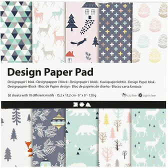 Design Papierblok - Lichtgroen, Roze &amp; Wit - Decoratief Papier - Hobby &amp; Knutselpapier - DIY Kaarten Maken - 120 grams - 15,2x15,2 cm - 50 Vellen