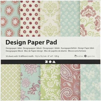 Design Papierblok - Mintgroen - Paars - 15,2x15,2 cm - 120 grams - Creotime - 50 vellen