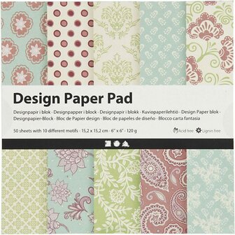 Design Papierblok - Mintgroen &amp; Paars - Creatief Papier - Handwerk &amp; Decoratie - Scrapbooking - 120 grams - 15,2x15,2 cm - 50 Vellen