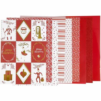 Design Papierblok - Rood &amp; Wit - Luxe Knutselpapier - Dubbelzijdig - Hobby &amp; Kunst - Feestdecoratie - 24 Vellen