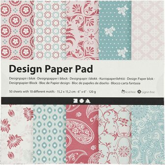 Design Papierblok - Roze - DIY Papier voor Kaarten Maken &amp; Knutselen - Hobby Papier - 120 grams - 15,2x15,2 cm - 50 Vellen