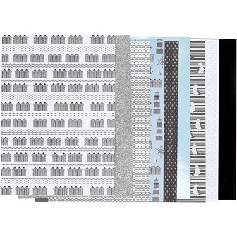 Design Papierblok - Zwart, Blauw &amp; Grijs - Knutselpapier - DIY Papier - Luxe Scrapbooking - Creatief &amp; Hobby - 24 Vellen