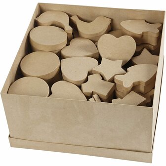 Handgemaakte Dozen Papier-mach&eacute; - DIY Papier-mach&eacute; Dozen Set - Creatieve Dozen voor Knutselen - Decoratieve Dozen Set - Papier-mach&eacute; Dozen Assortiment - 6-11 cm - 63 Stuks