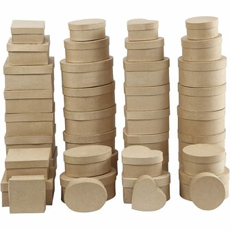 Handgemaakte Dozen Assortiment - Papier-mach&eacute;, Diverse Vormen en Maten, 72 Stuks