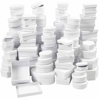 Witte Kartonnen Dozen &ndash; Dozen voor Decoratie &ndash; Assortiment Dozen &ndash; Kartonnen Dozen &ndash; Knutseldozen &ndash; Diverse Maten &ndash; 168 Stuks