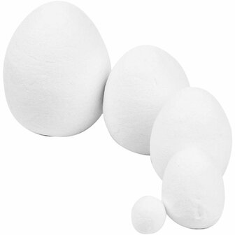 Eieren Mix Wit - DIY Katoeneieren Set - Diverse Grootte Eieren - Om te Verven en Decoreren - 12+25+35+40+47 mm - 200 Stuks