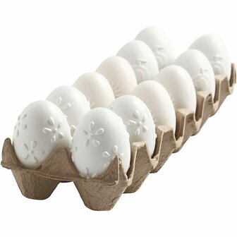 Eieren - Plastic Paaseieren Met Patroon - Kunststof Knutsel Eieren - Creatieve Decoratie Eieren - DIY Hobby - Witte Paaseieren Versieren - Kunst Eieren Voor Pasen - 6 cm - 12 Stuks