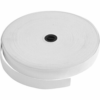 Elastiek - Rol Elastisch Materiaal - Rekband - Breedte: 20mm - Creotime - Wit - 25m