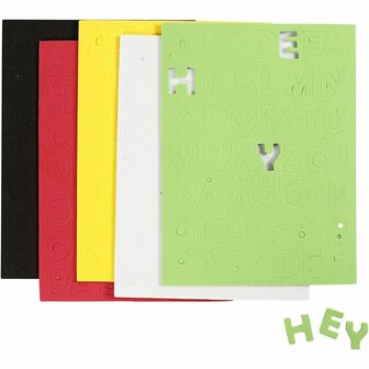 EVA Foam - Vilt - Letters &amp; Cijfers - Letter Stickers 3D - Zelfklevend - Groen, Rood, Geel, Wit, Zwart - Afm. 2-2,3cm - Dikte: 2mm - 5 Vellen